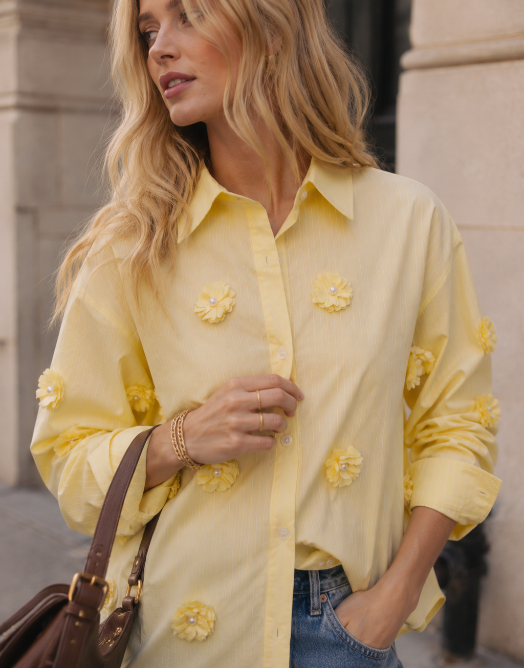 Yellow Embellished Button-Down Shirt - Yellow