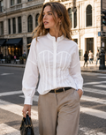 Structured Long-Sleeve Button-Down Top - White