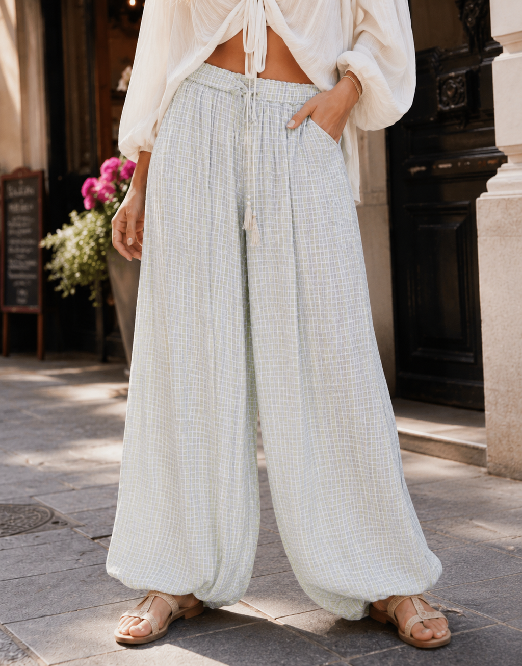 Pleated Wide-Leg Pant - Green