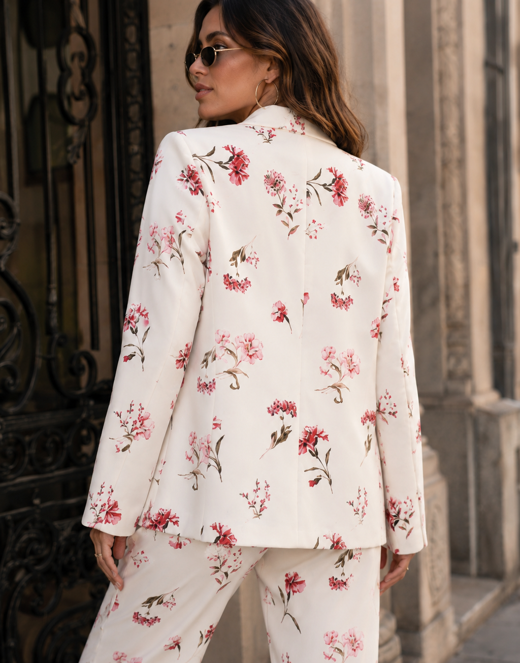 Floral Blazer Matching Set - White