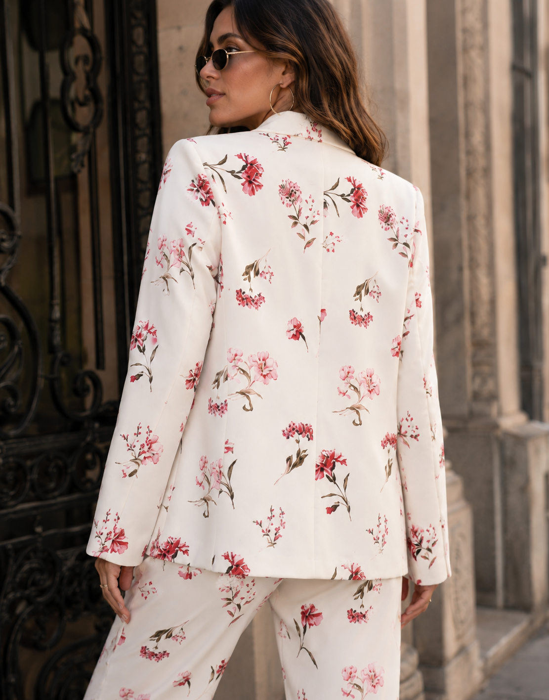 Floral Blazer Matching Set - White