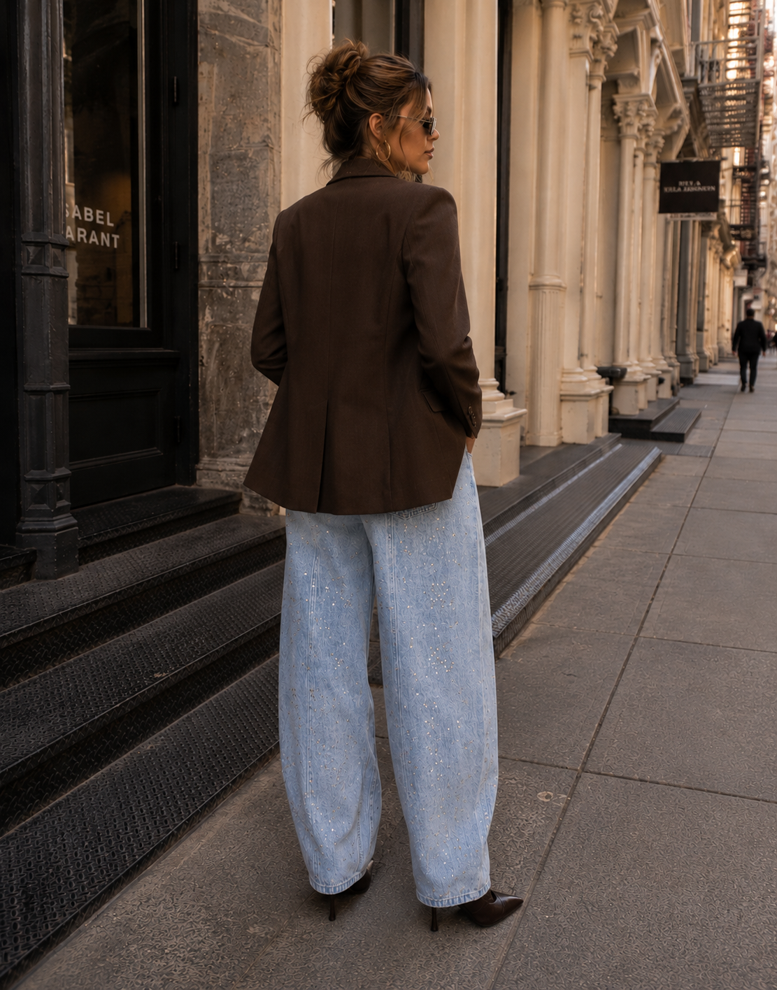 Wide-Leg Denim Jeans - Denim