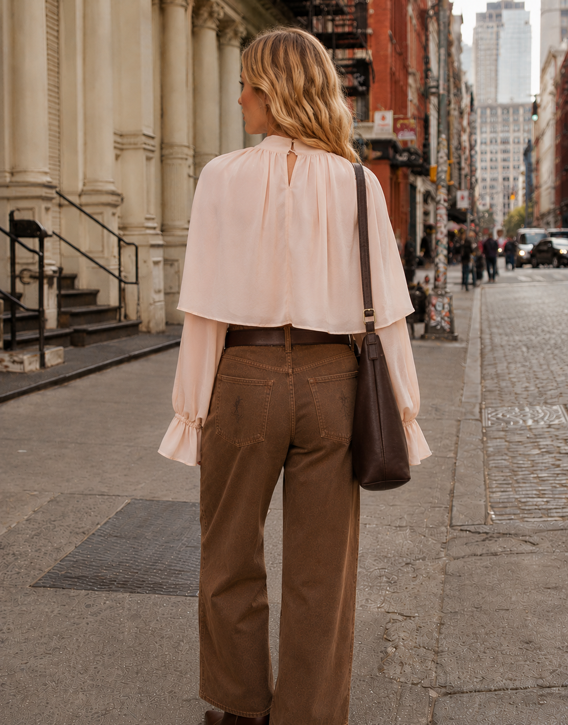 Sheer Sleeve Ruffle Top - Camel