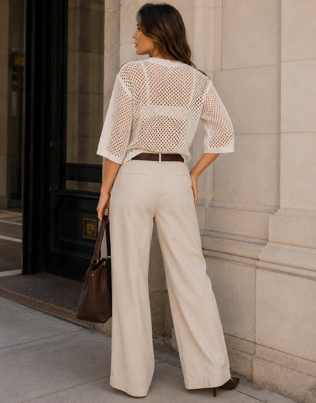 Floral Mesh Tee - Beige