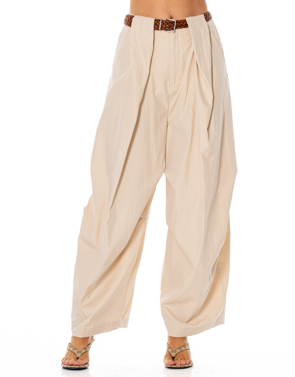 Linen Belted Balloon Pant - Apricot