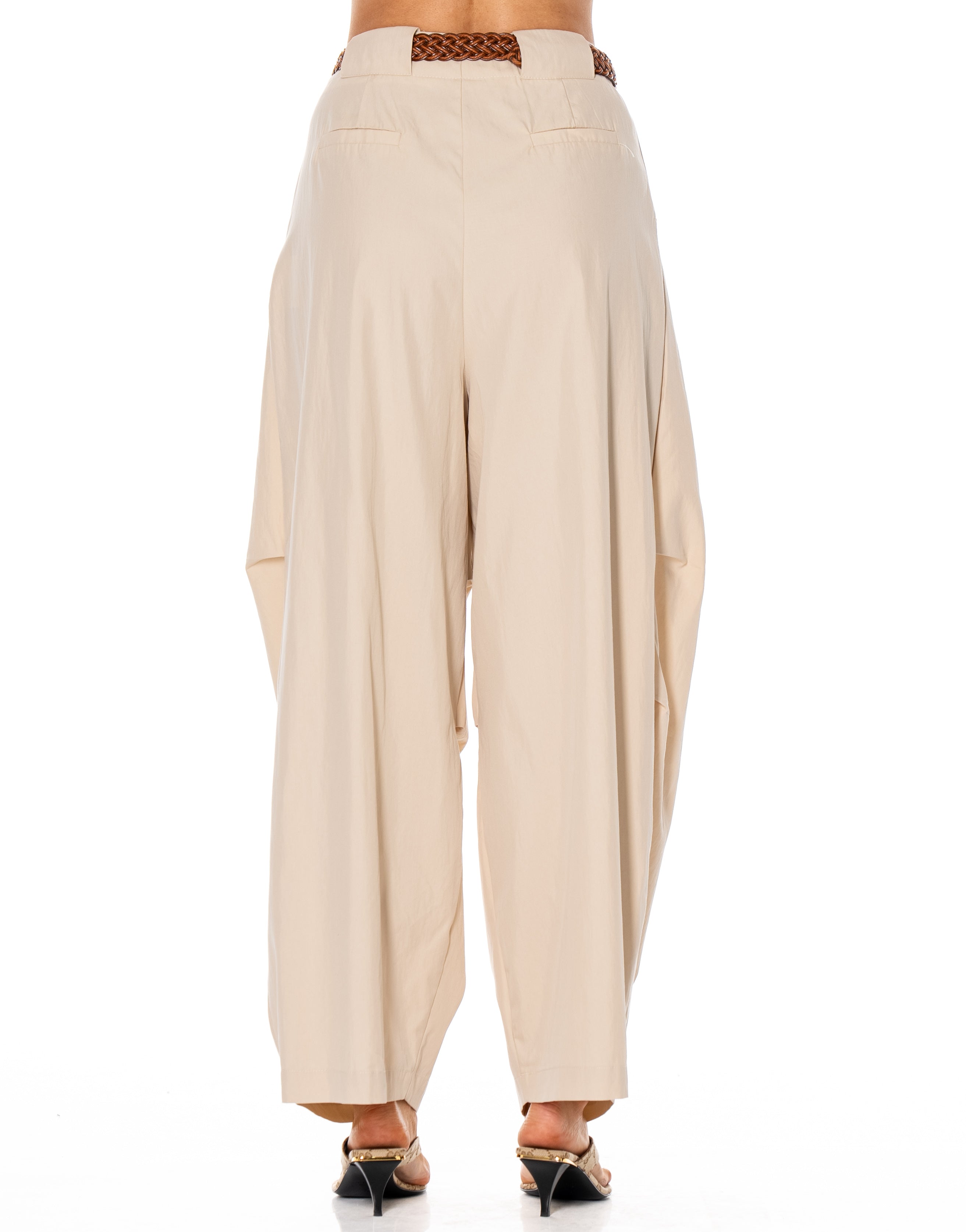 Linen Belted Balloon Pant - Apricot