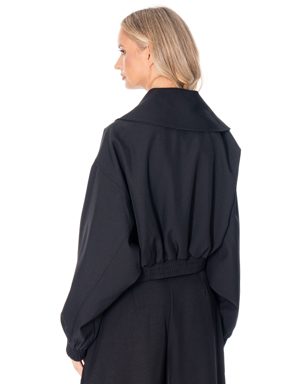 Cropped Wrap Jacket With Buckle - Black