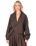 Cropped Wrap Jacket With Buckle - Coffee