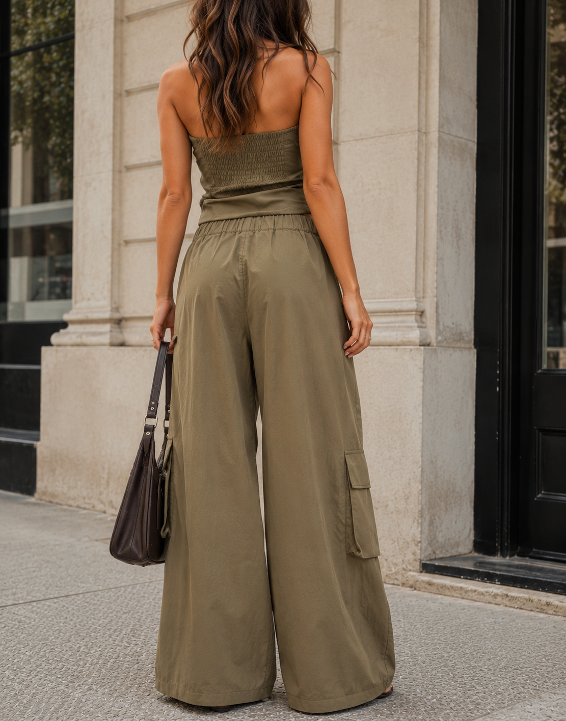 Tube Top And Cargo Pant Set - Green