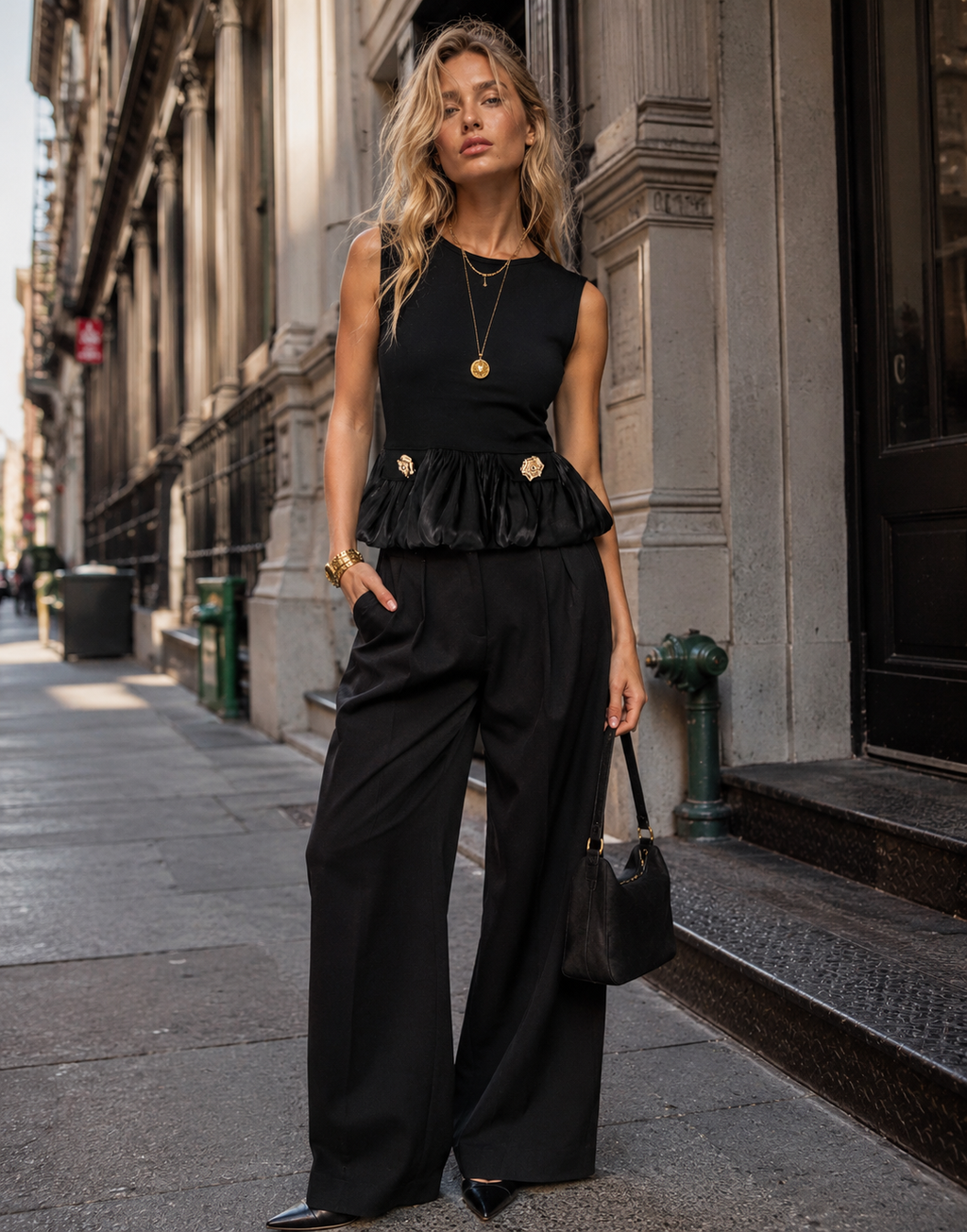 Peplum Sleeveless Top - Black