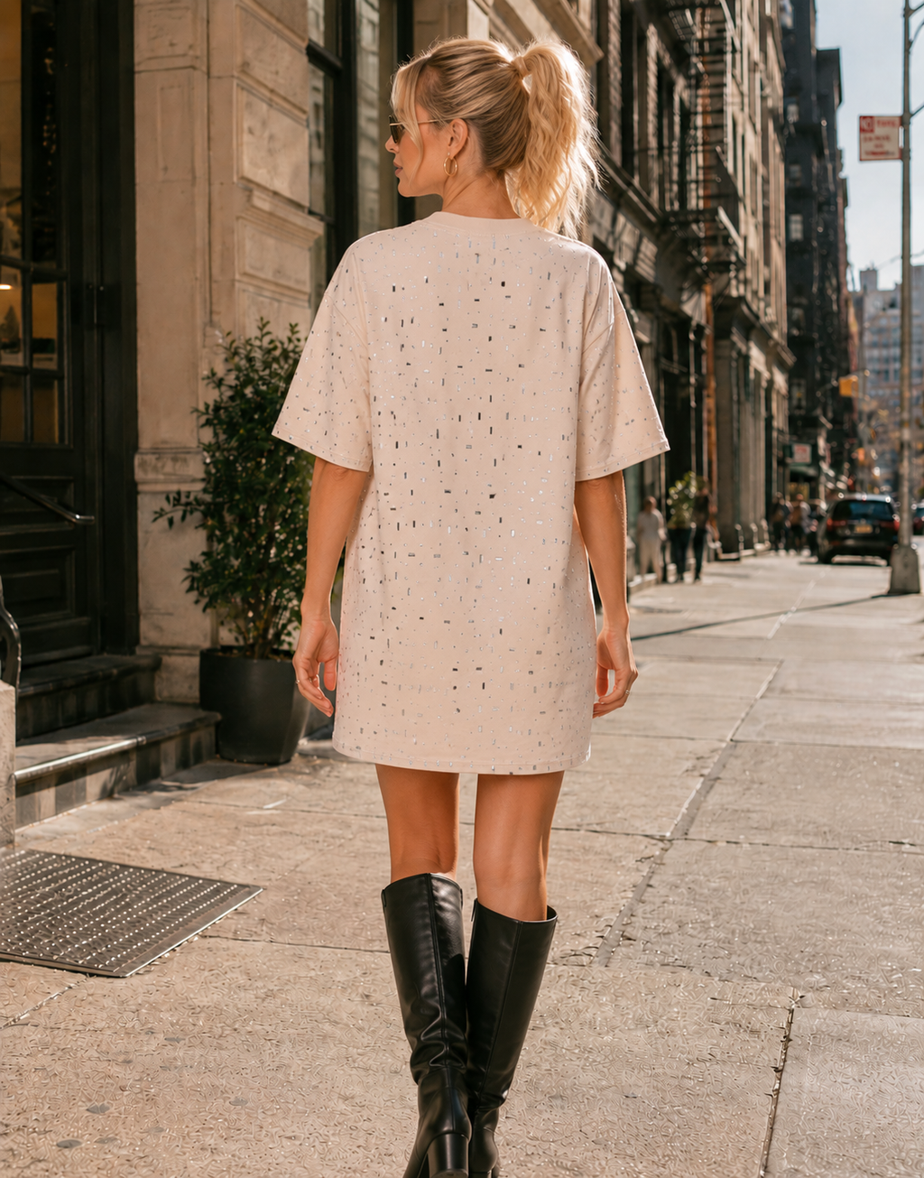 Pink Mini T-Shirt Dress - Beige
