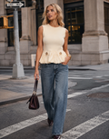 Peplum Sleeveless Top - Yellow