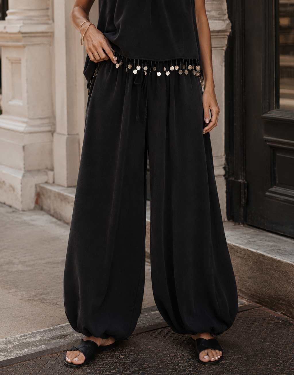 Cami And Flowy Pant Set - Black