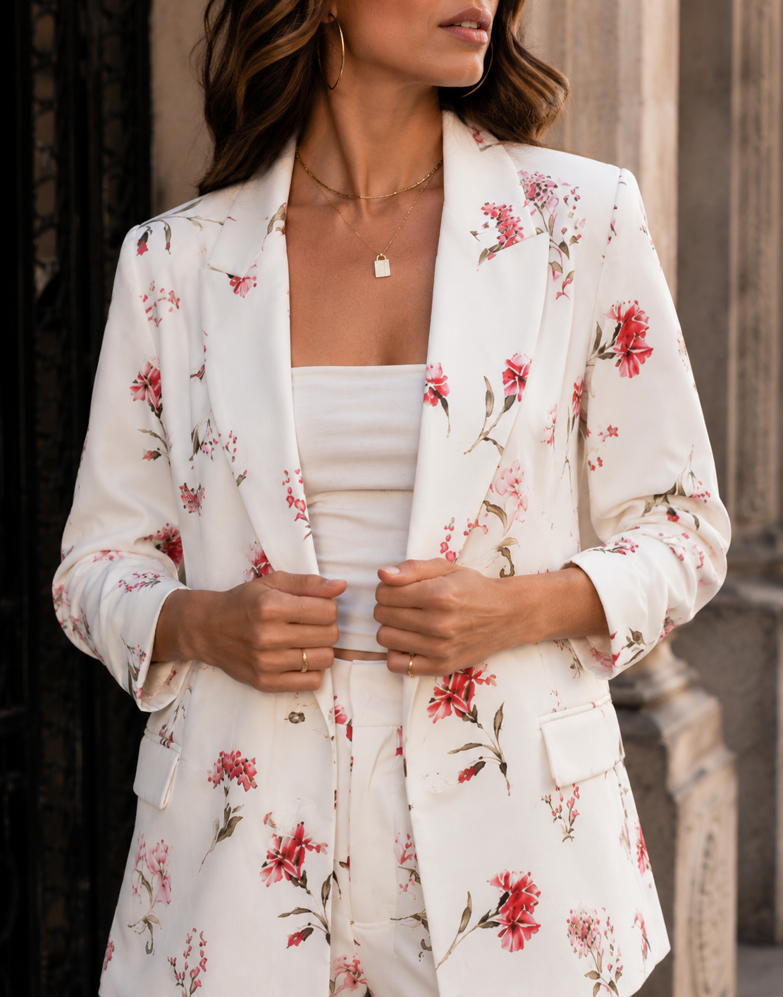 Floral Blazer Matching Set - White