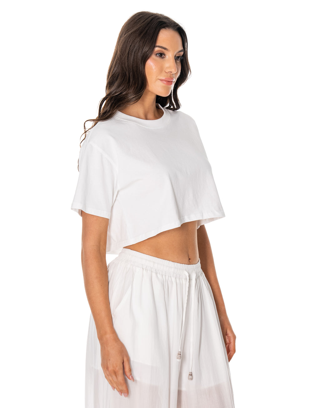 Lace-Panel Wide-Leg Pant - White