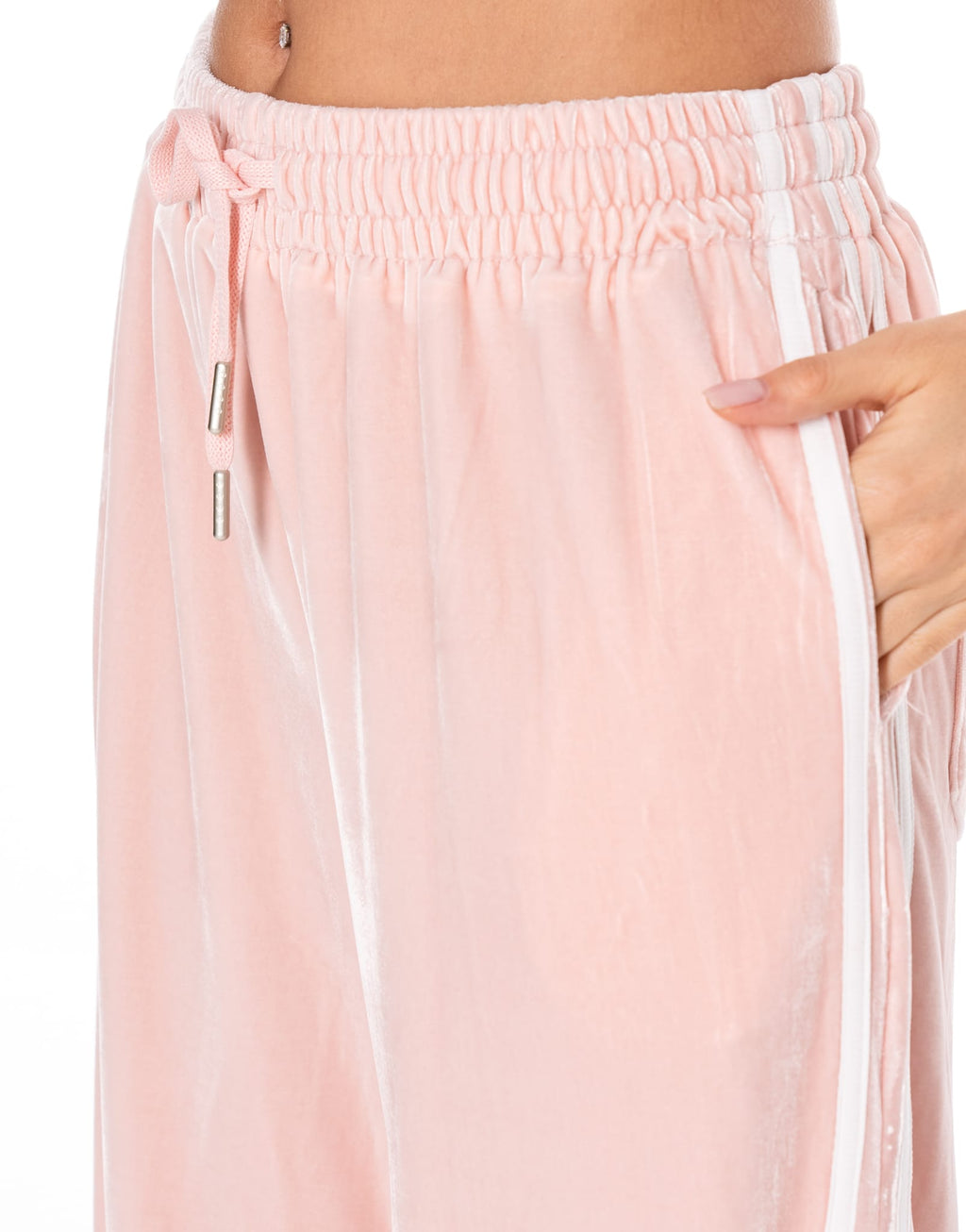 Velvet Side Stripe Wide Leg Track Pants - Pink