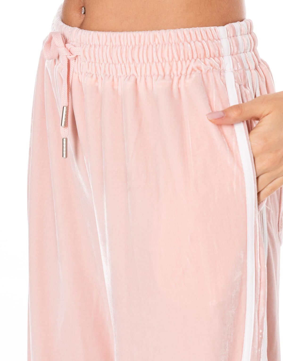 Velvet Side Stripe Wide Leg Track Pants - Pink