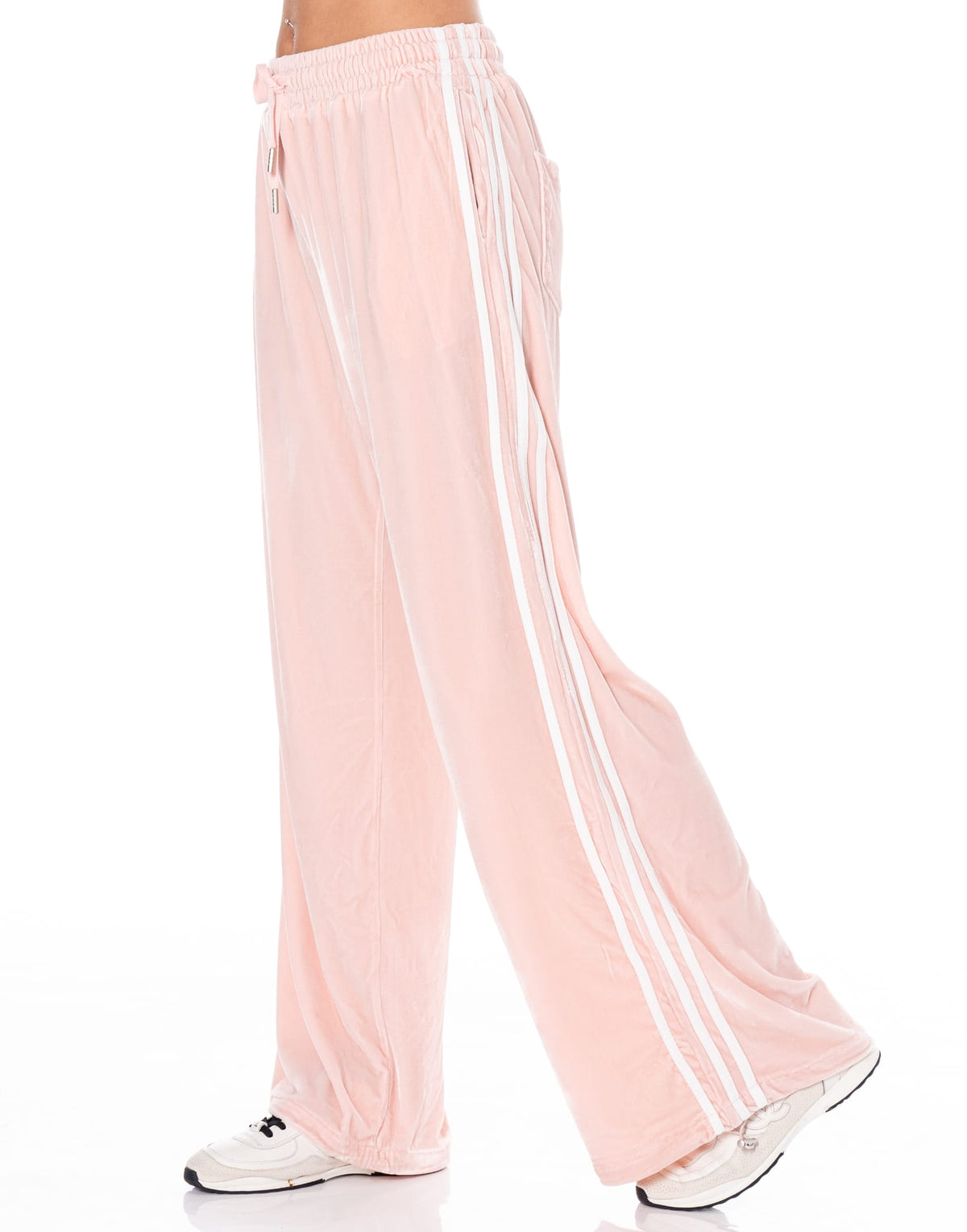 Velvet Side Stripe Wide Leg Track Pants - Pink
