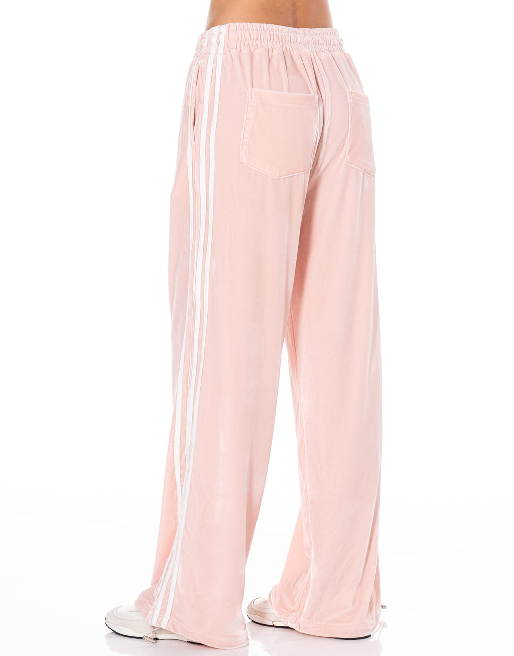 Velvet Side Stripe Wide Leg Track Pants - Pink