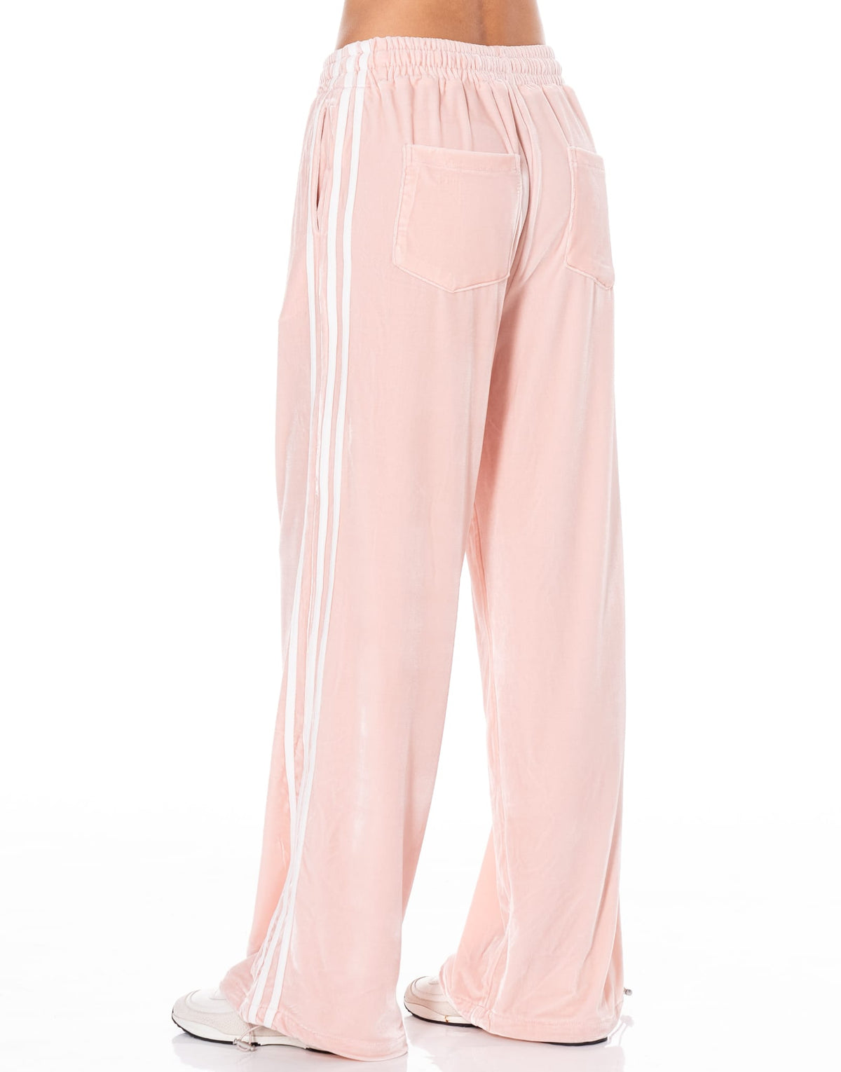 Velvet Side Stripe Wide Leg Track Pants - Pink