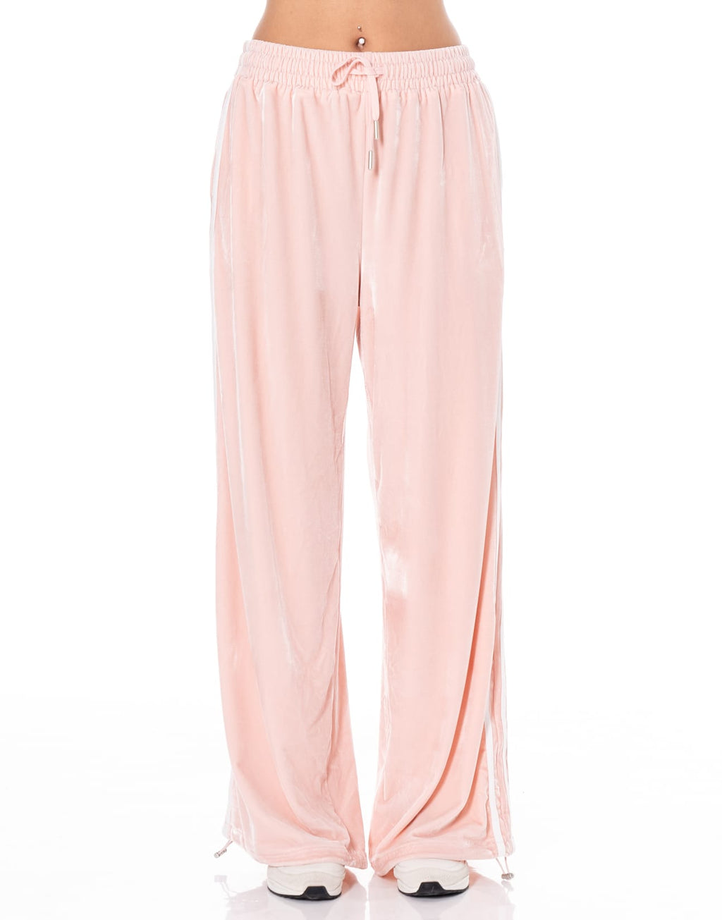 Velvet Side Stripe Wide Leg Track Pants - Pink