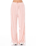 Velvet Side Stripe Wide Leg Track Pants - Pink