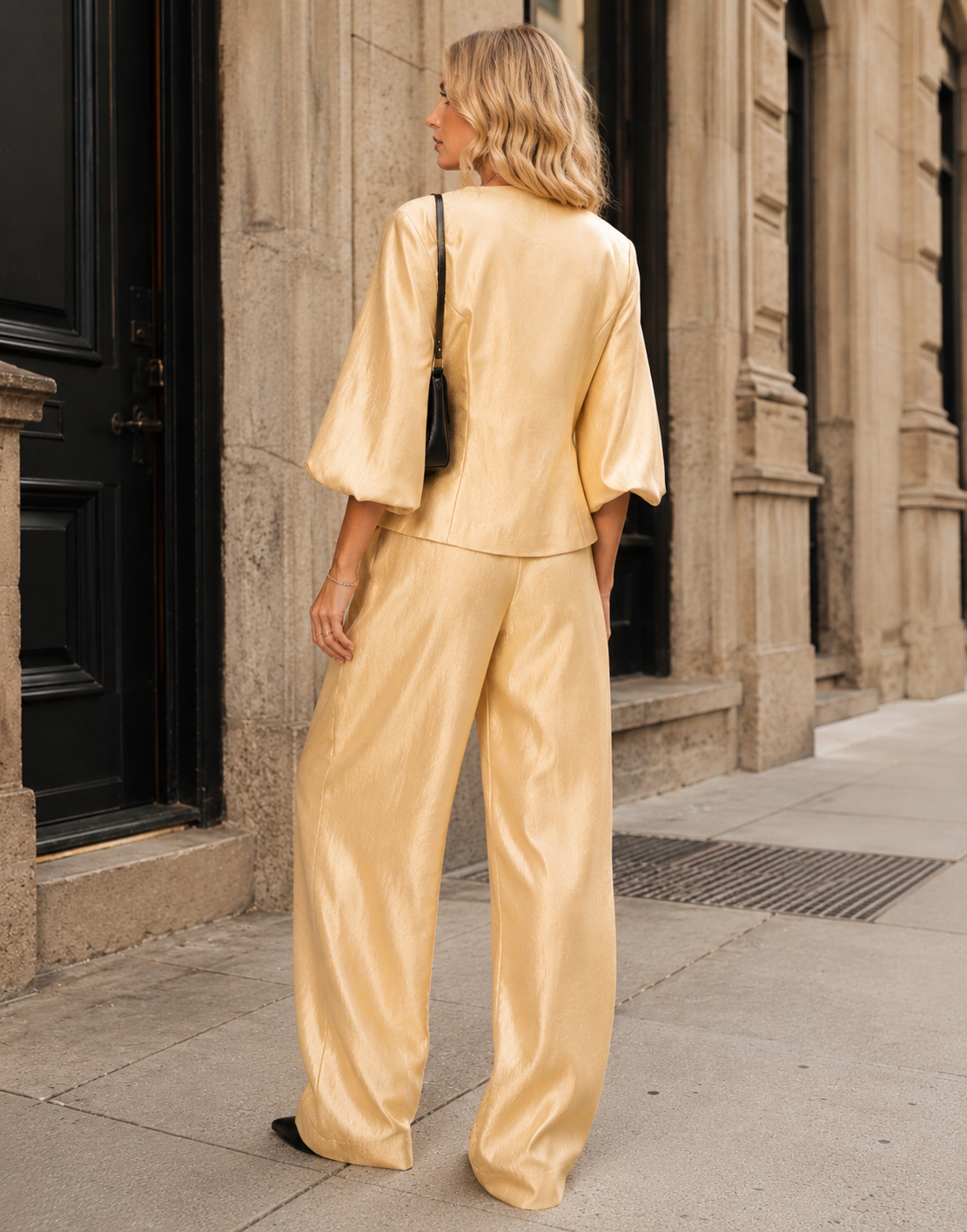 Gold Satin Blazer Top - Gold
