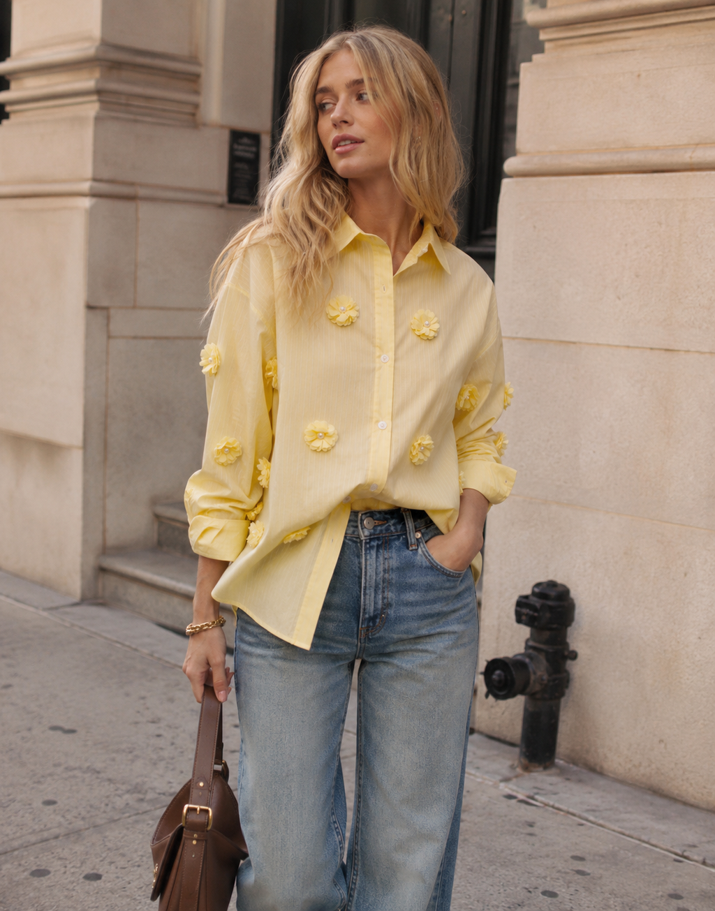 Yellow Embellished Button-Down Shirt - Yellow