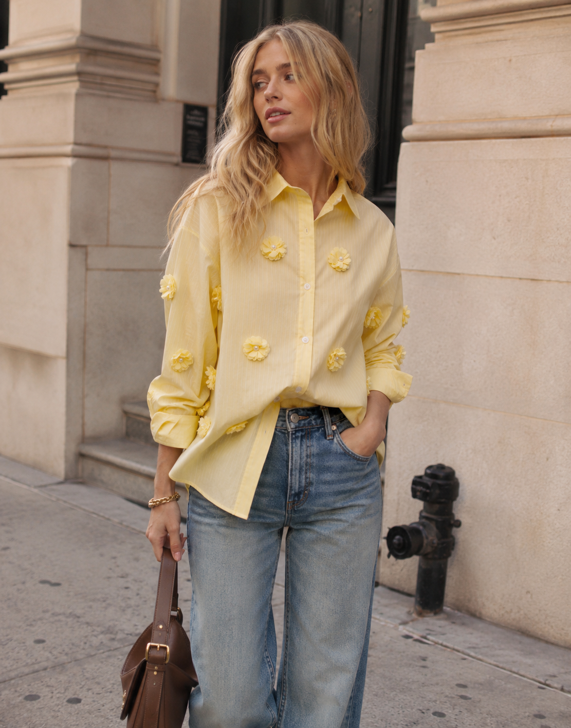 Yellow Embellished Button-Down Shirt - Yellow