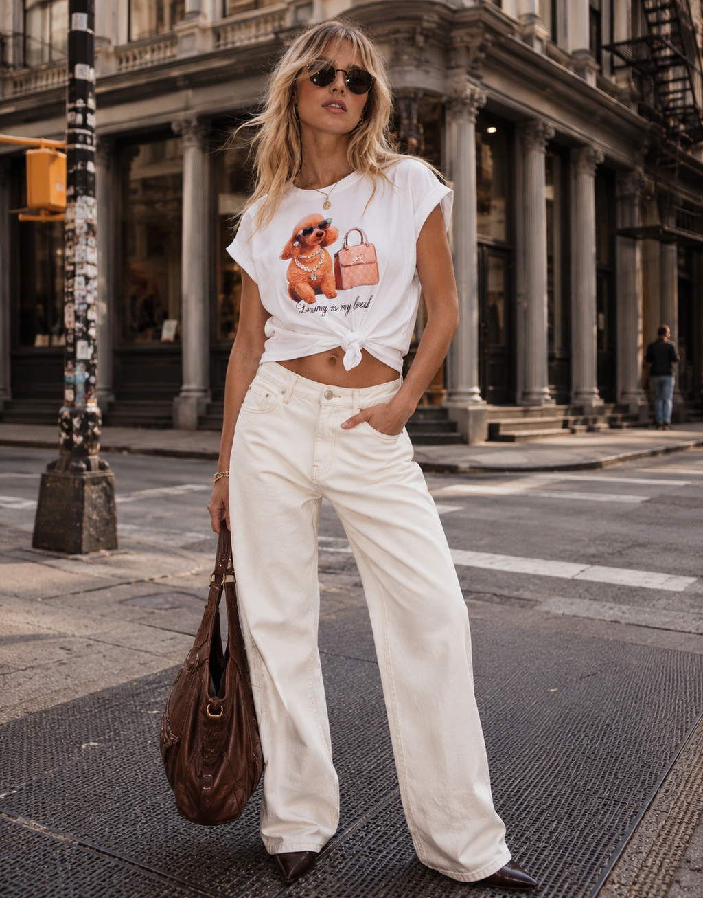 Graphic Dog Print Tie Tee - White