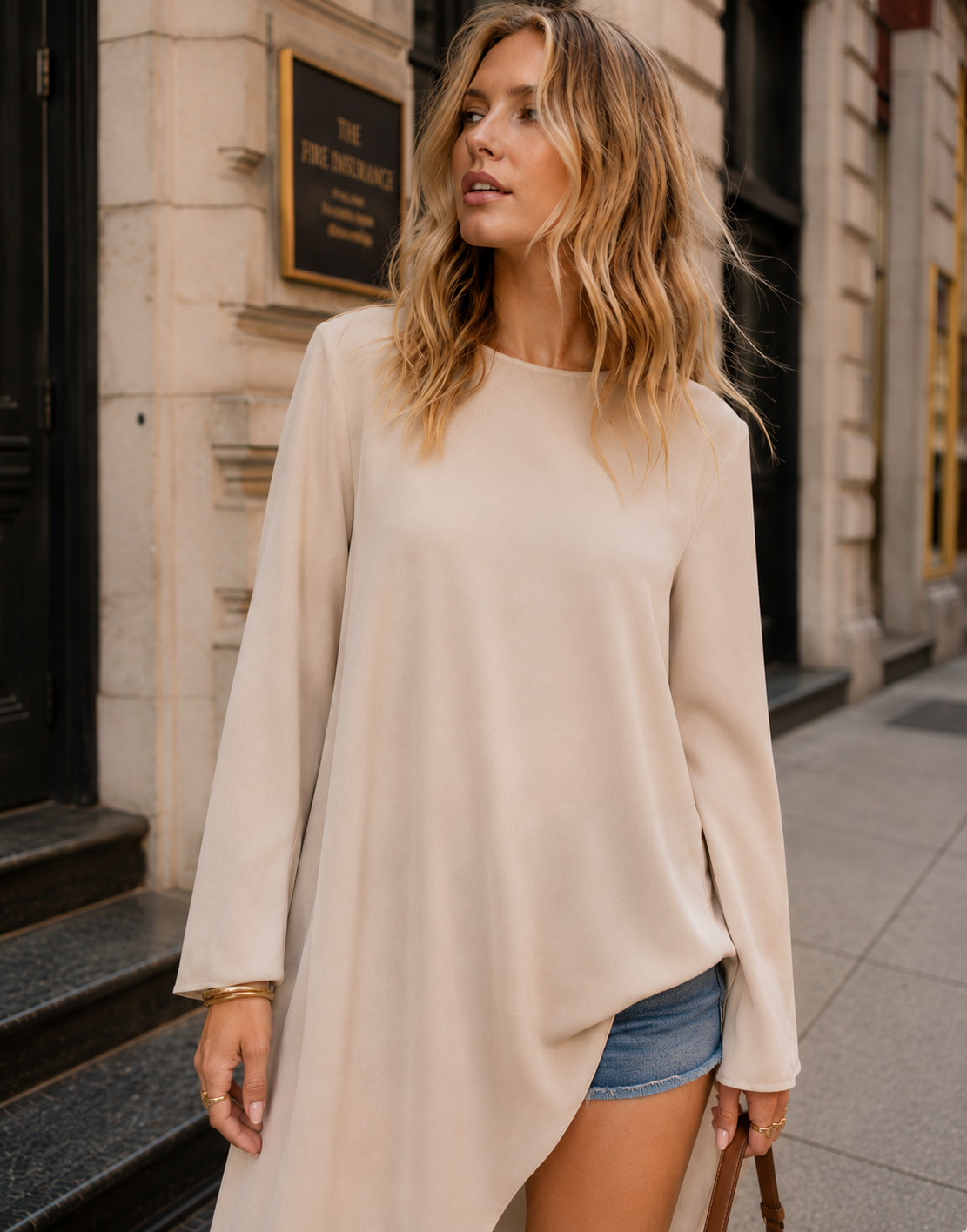 Asymmetric Hem Midi Dress - Beige