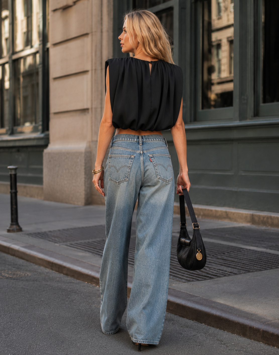 Bubble Hem Blouse  - Black