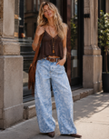 Floral Wide-Leg Denim Jeans - Denim