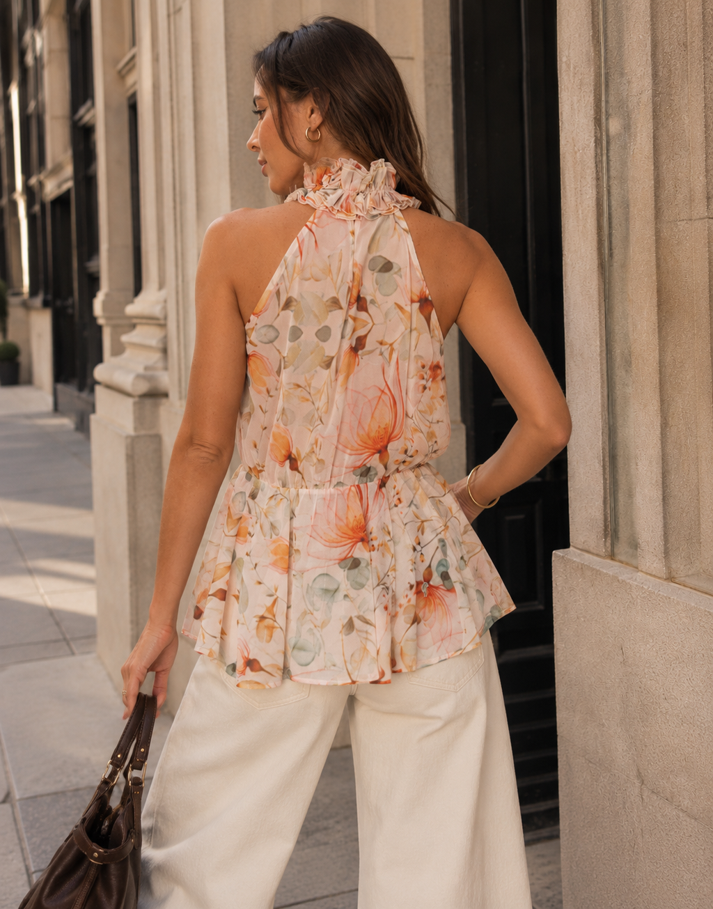 Floral Halter Peplum Top - Multi