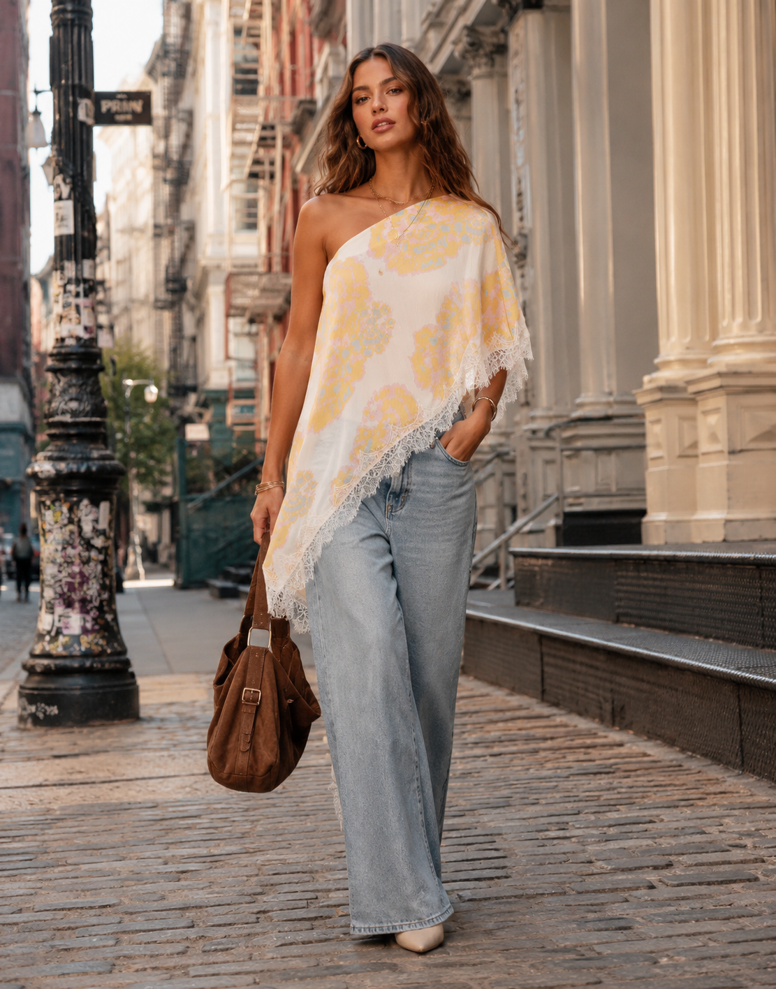 One Shoulder Asymmetrical Top - Beige