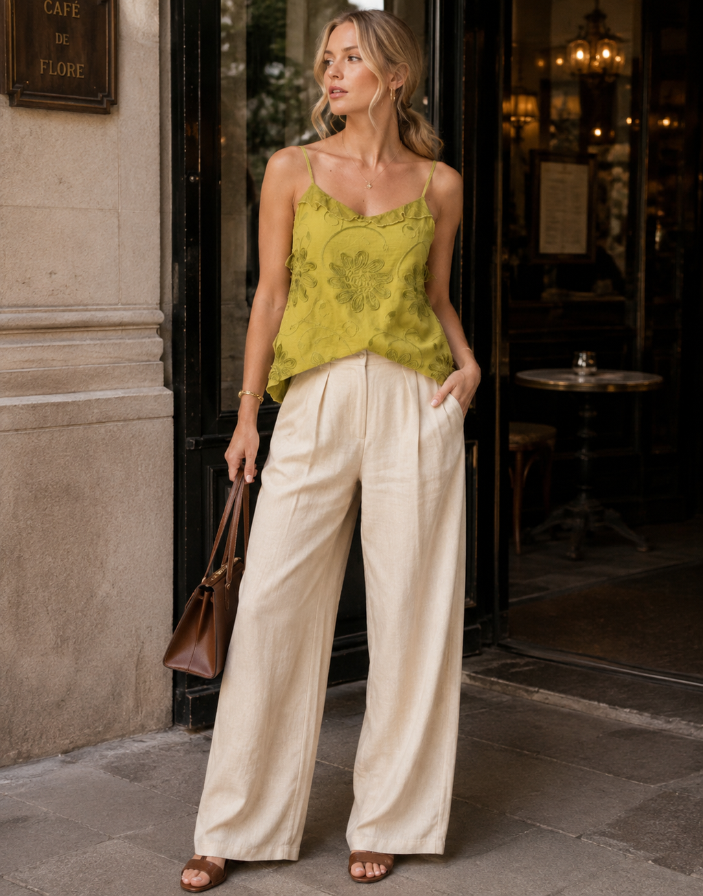 Asymmetric Top With Embroidery Patchwork - Green
