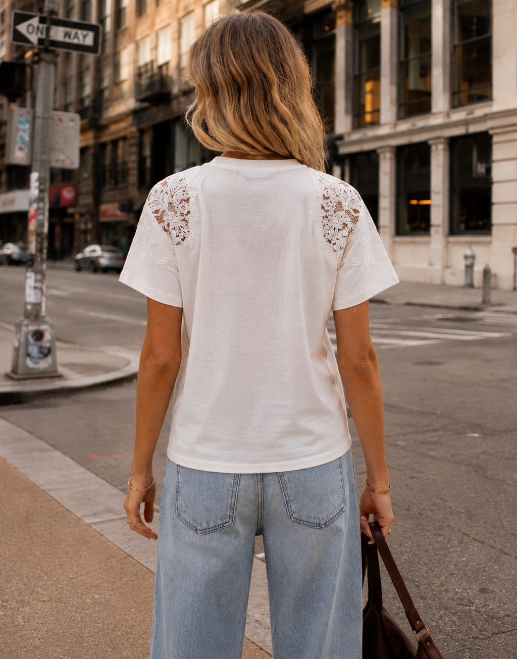 Lace Detail Short Sleeve Top - White