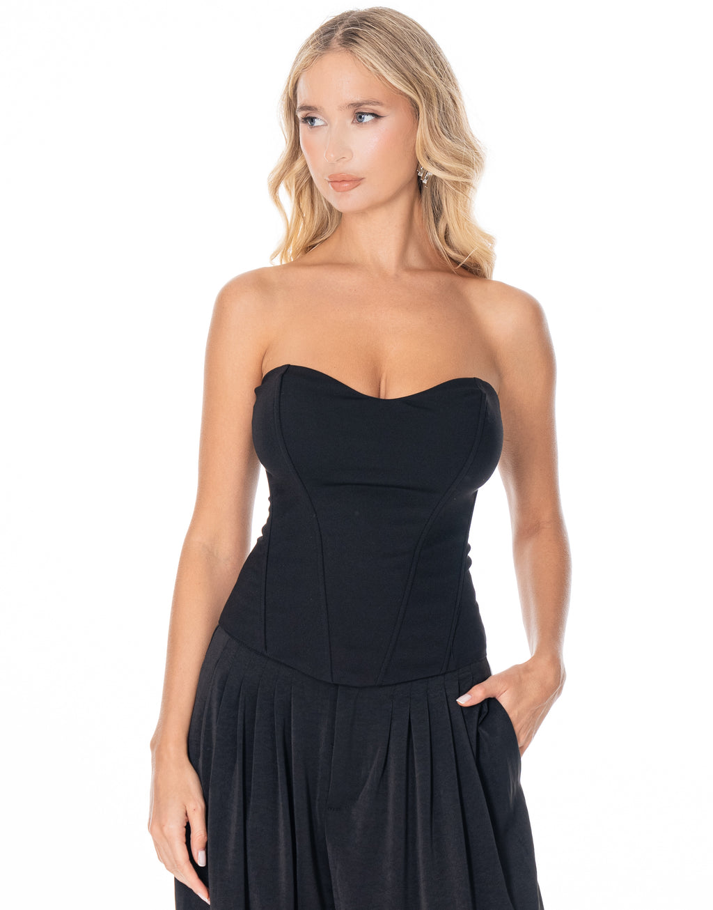 Strapless Seamed Bustier Top - Black