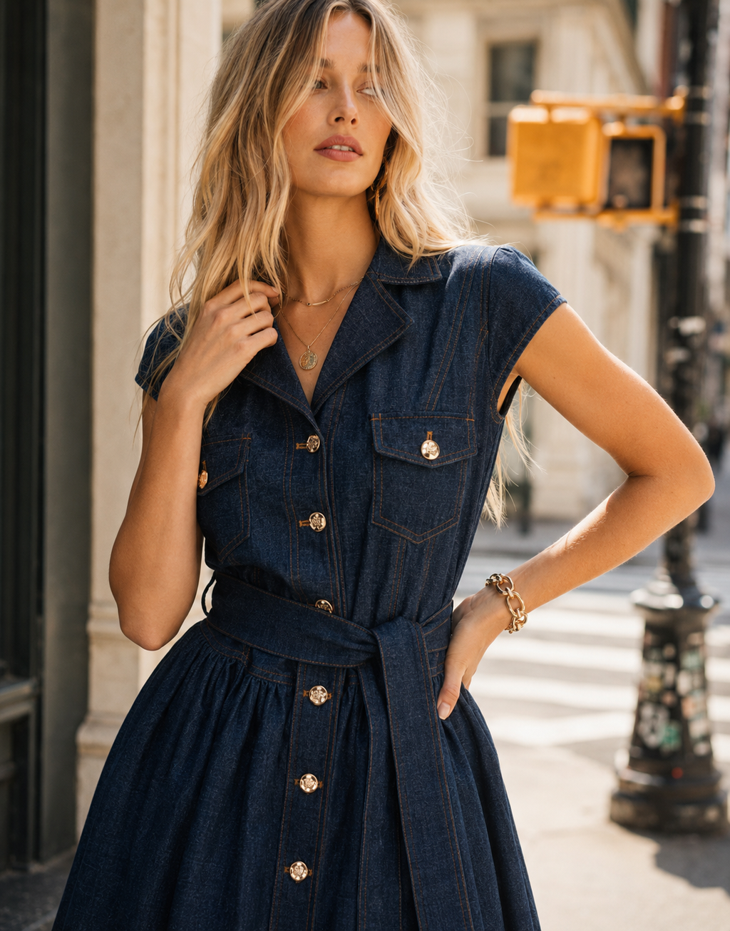 Button-Up Denim Midi Dress - Denim