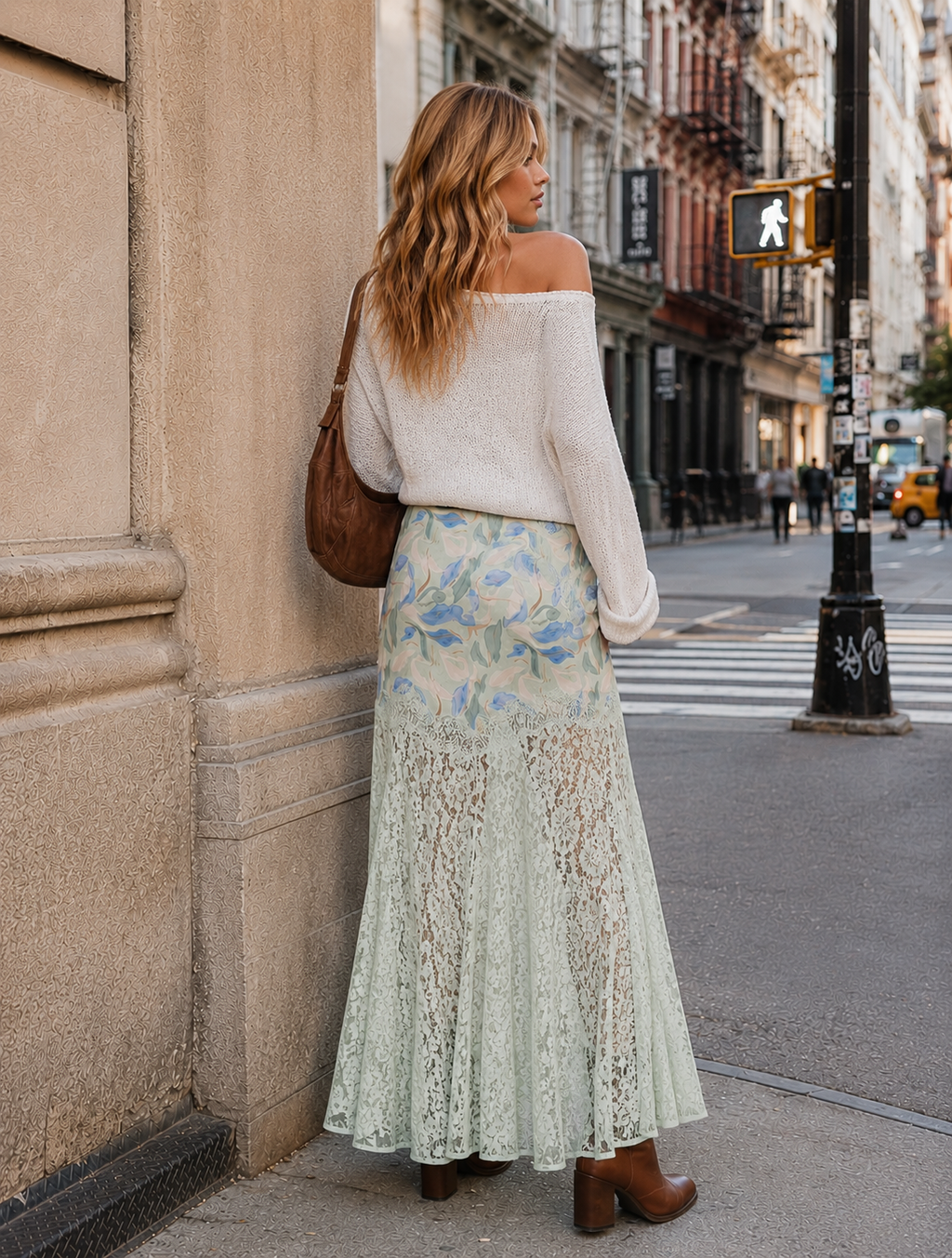 Floral Lace Maxi Skirt - Mint