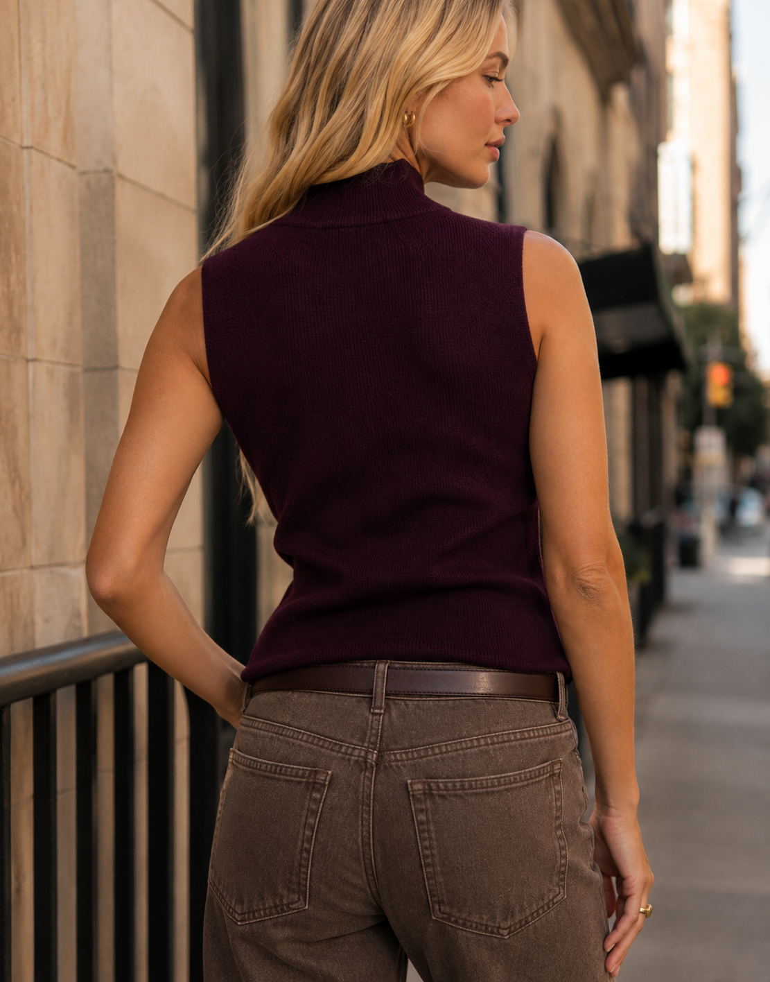 Military Button Vest - Burgundy