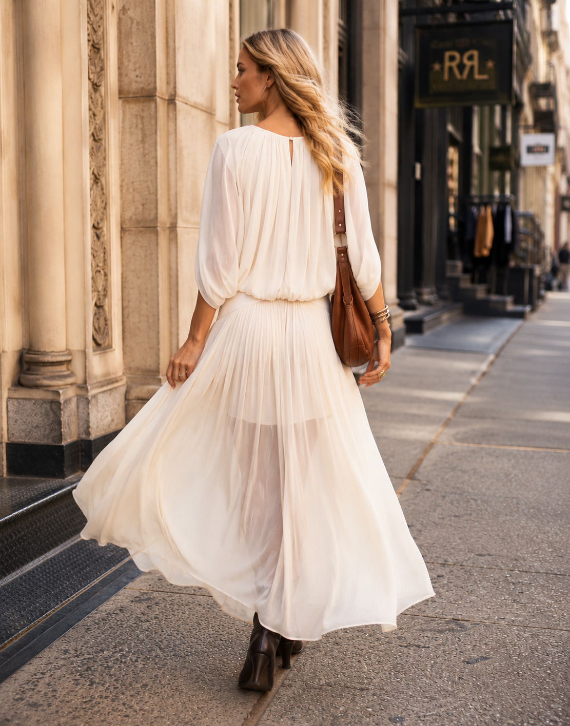 Chiffon Top and Maxi Skirt Set - Beige