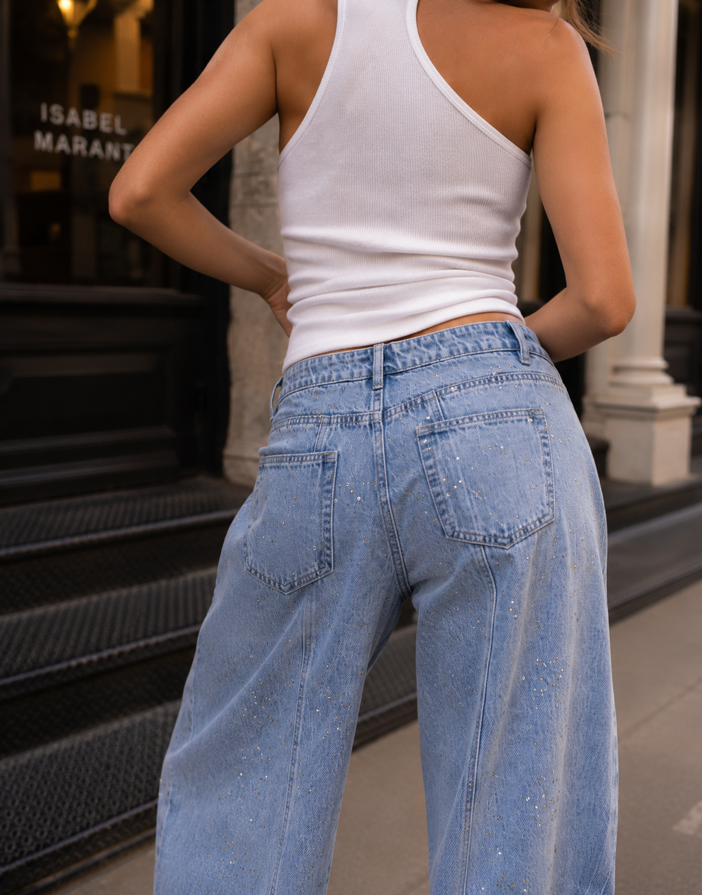 Wide-Leg Denim Jeans - Denim