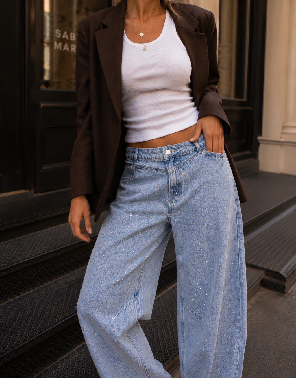 Wide-Leg Denim Jeans - Denim