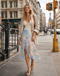 Floral Midi Skirt - Light Blue