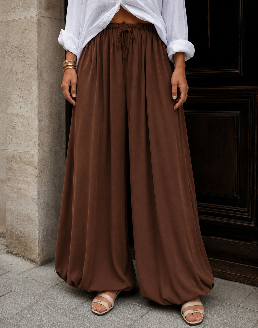 Flowy Wide-Leg Pant - Brown