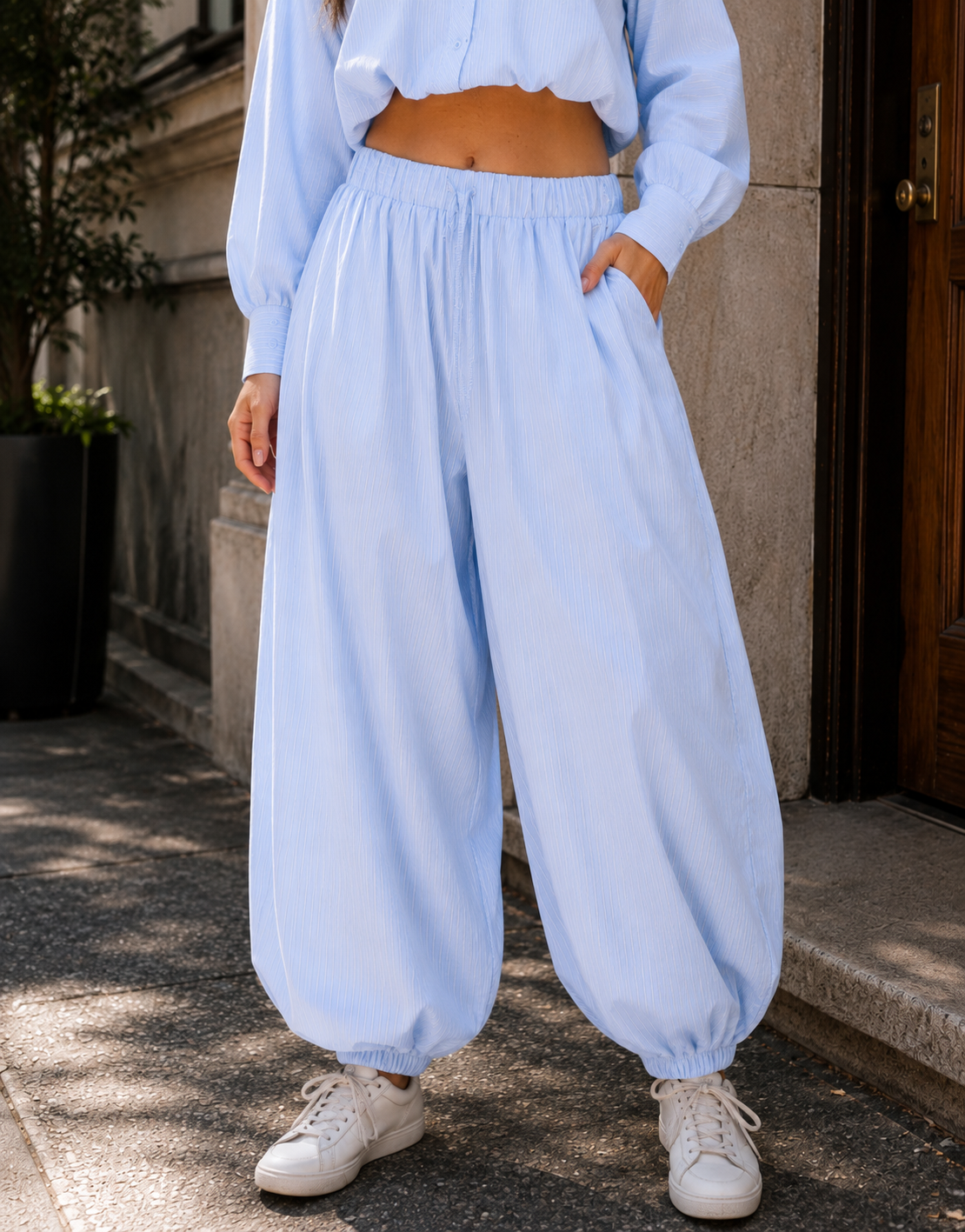 Striped Shirt And Pant Set - Blue
