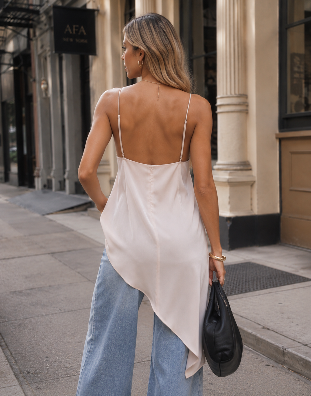 Asymmetrical Lace Trim Tank - Beige