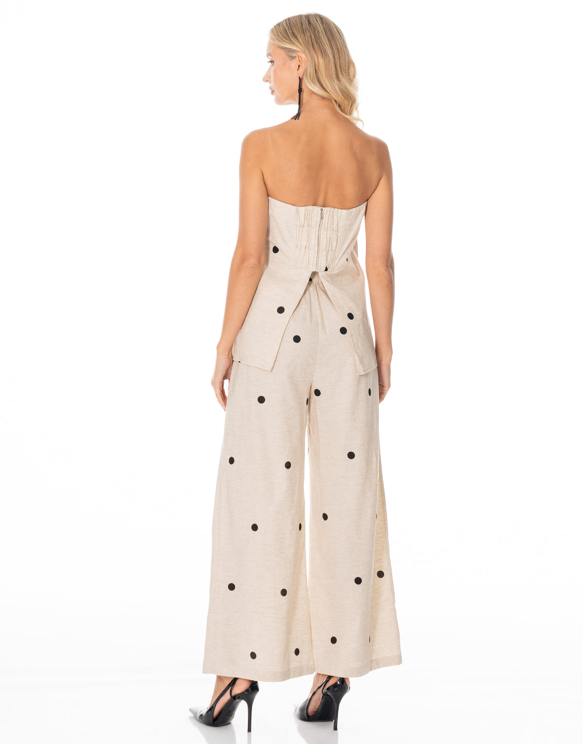 Polka Dot Strapless Cami Wide Pant Set - Apricot
