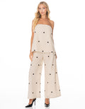 Polka Dot Strapless Cami Wide Pant Set - Apricot